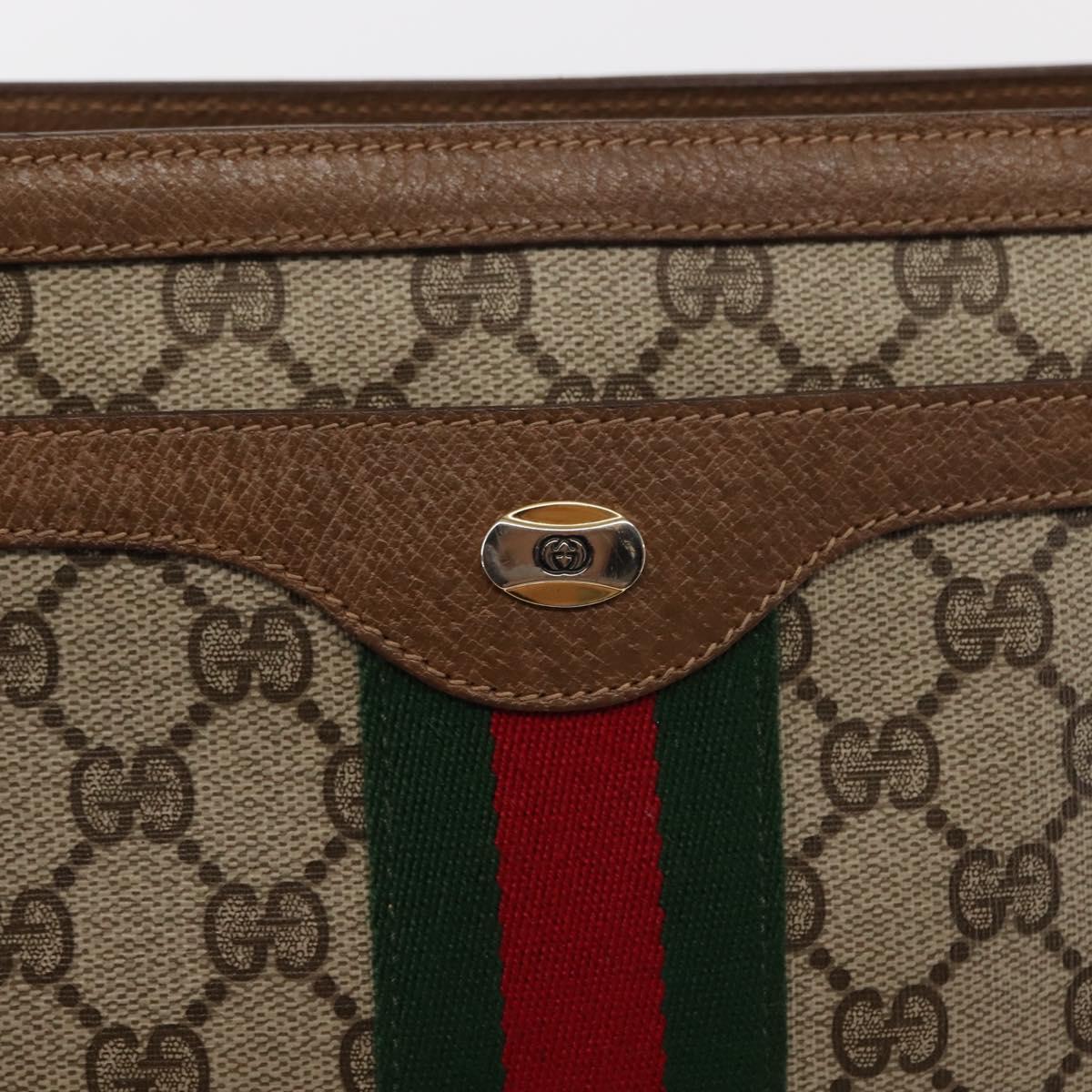 GUCCI GG Canvas Web Sherry Line Shoulder Bag PVC Leather Beige Red Auth sw1584