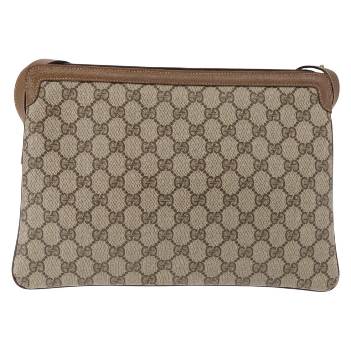 GUCCI GG Canvas Web Sherry Line Shoulder Bag PVC Leather Beige Red Auth sw1584