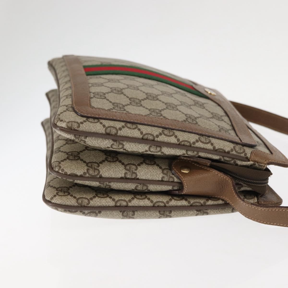 GUCCI GG Canvas Web Sherry Line Shoulder Bag PVC Leather Beige Red Auth sw1584