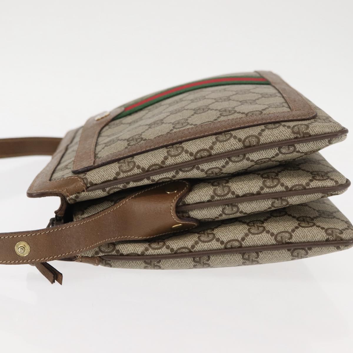 GUCCI GG Canvas Web Sherry Line Shoulder Bag PVC Leather Beige Red Auth sw1584