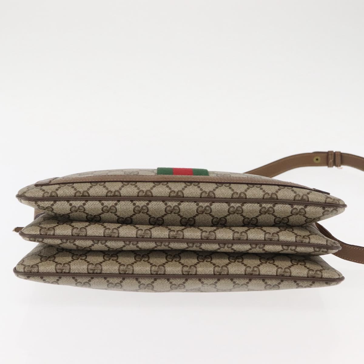 GUCCI GG Canvas Web Sherry Line Shoulder Bag PVC Leather Beige Red Auth sw1584