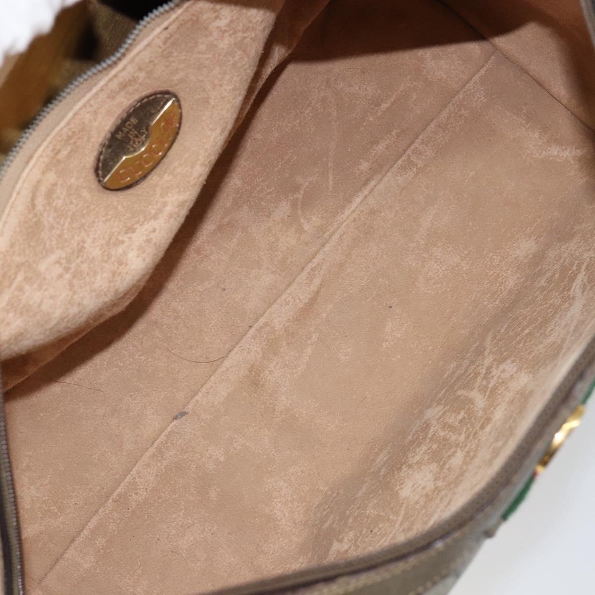 GUCCI GG PLUS Canvas Web Sherry Line Boston Bag PVC Beige Green Red Auth sw1585