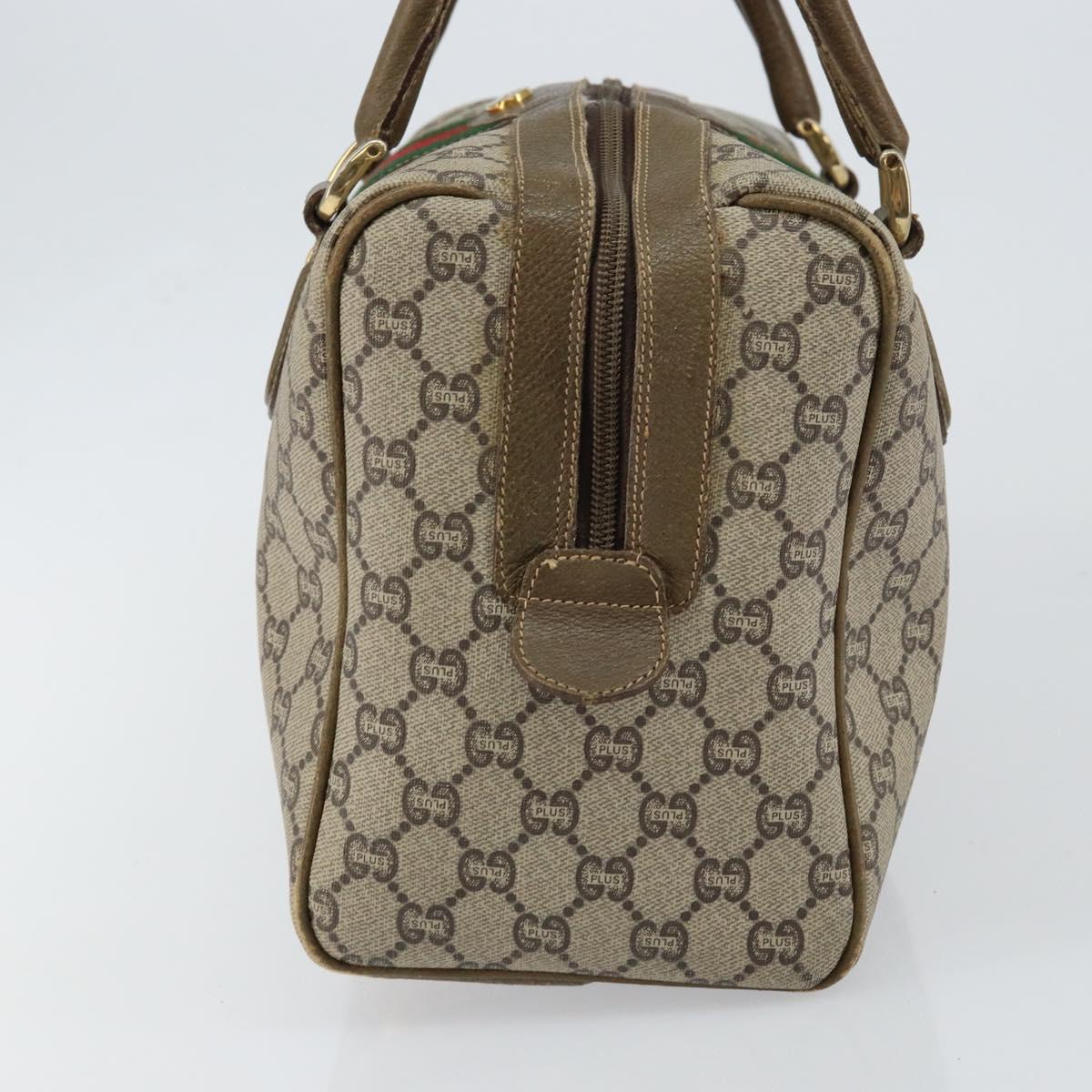 GUCCI GG PLUS Canvas Web Sherry Line Boston Bag PVC Beige Green Red Auth sw1585