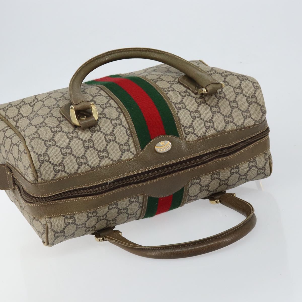 GUCCI GG PLUS Canvas Web Sherry Line Boston Bag PVC Beige Green Red Auth sw1585