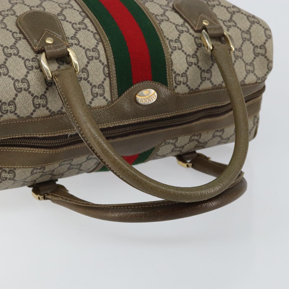 GUCCI GG PLUS Canvas Web Sherry Line Boston Bag PVC Beige Green Red Auth sw1585