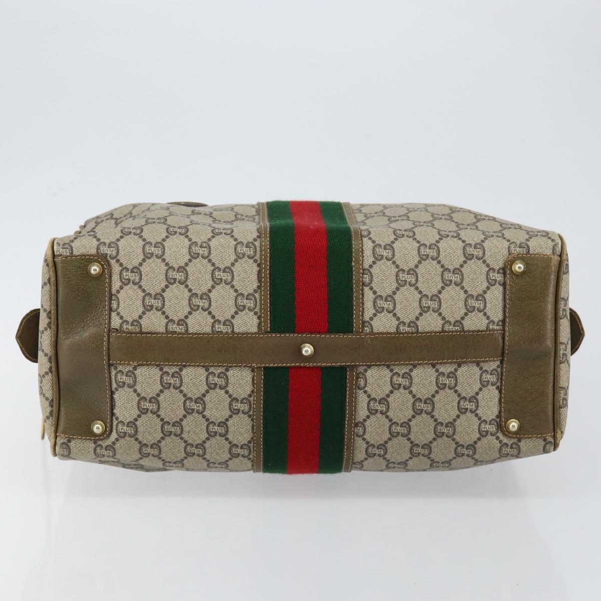 GUCCI GG PLUS Canvas Web Sherry Line Boston Bag PVC Beige Green Red Auth sw1585