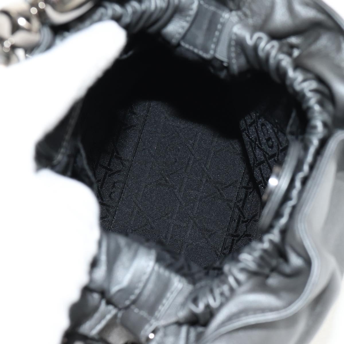 Christian Dior Maris Pearl Hand Bag Leather Silver Auth sw1587V