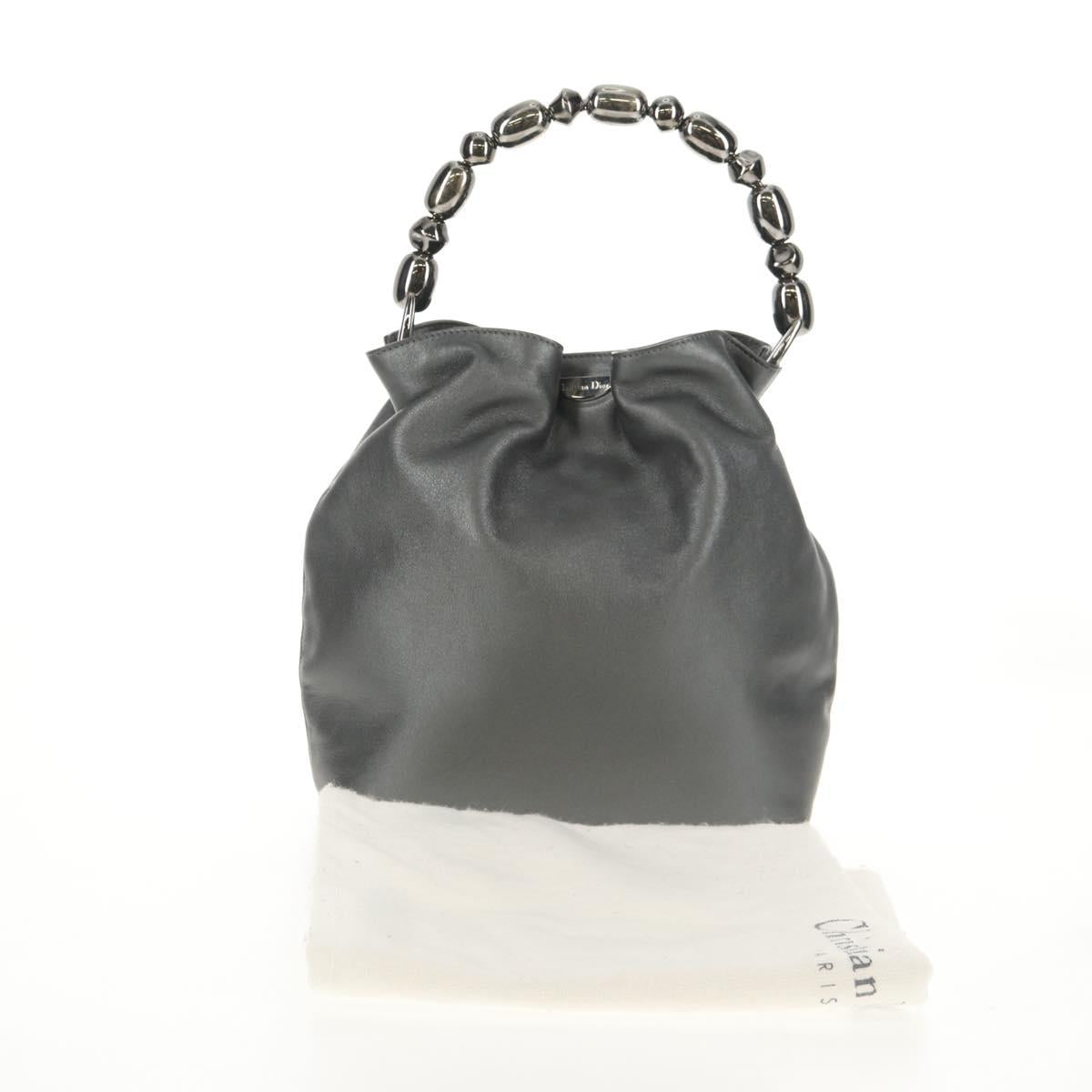 Christian Dior Maris Pearl Hand Bag Leather Silver Auth sw1587V