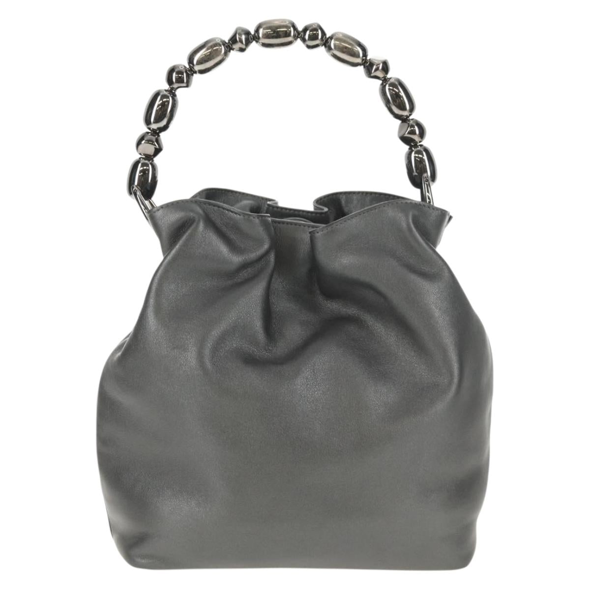 Christian Dior Maris Pearl Hand Bag Leather Silver Auth sw1587V