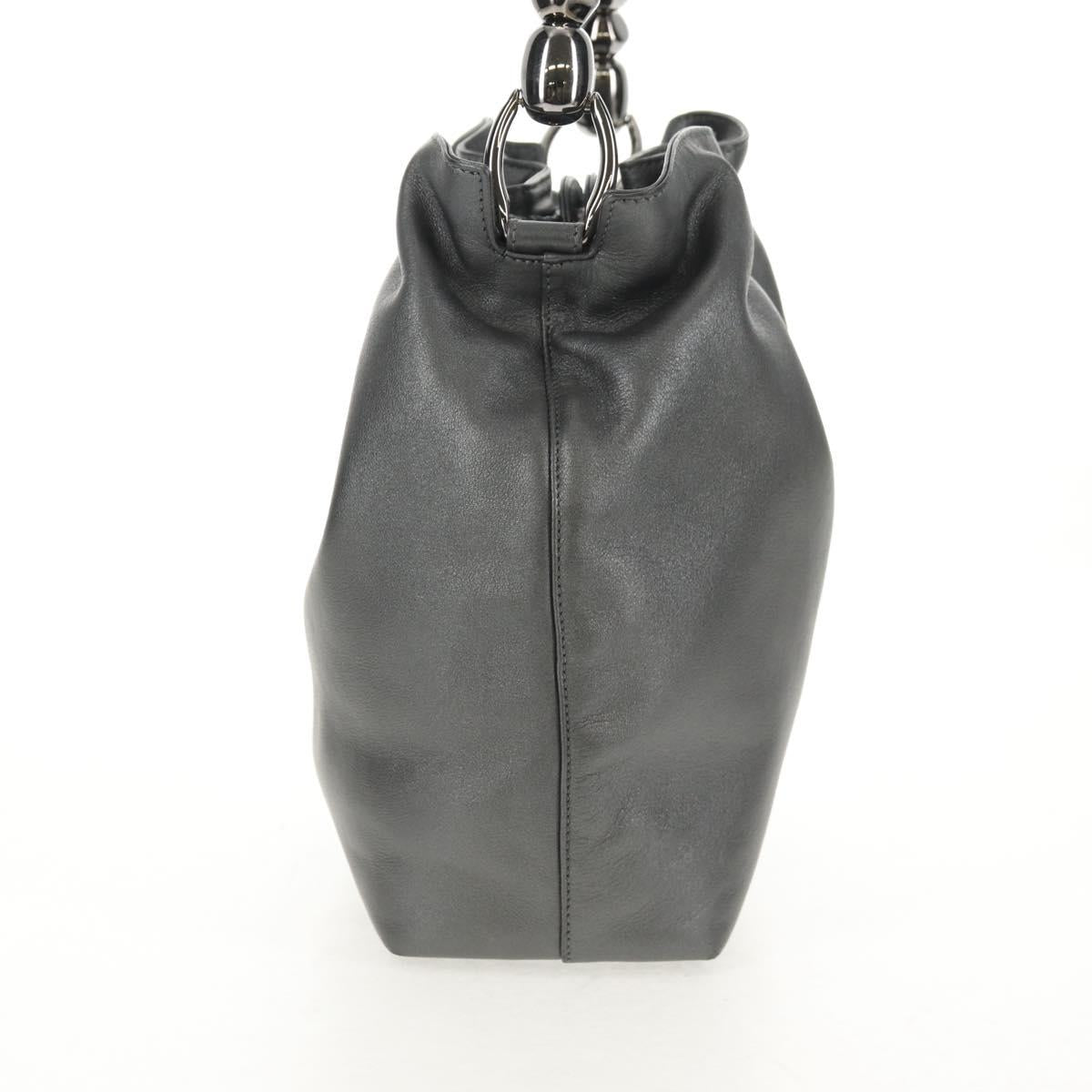 Christian Dior Maris Pearl Hand Bag Leather Silver Auth sw1587V