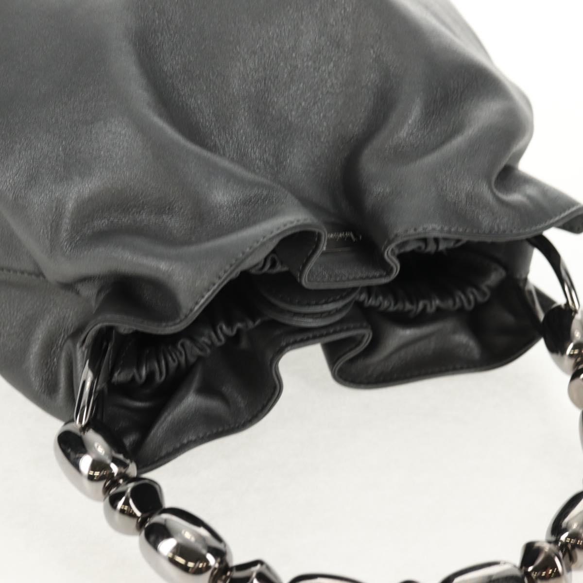 Christian Dior Maris Pearl Hand Bag Leather Silver Auth sw1587V
