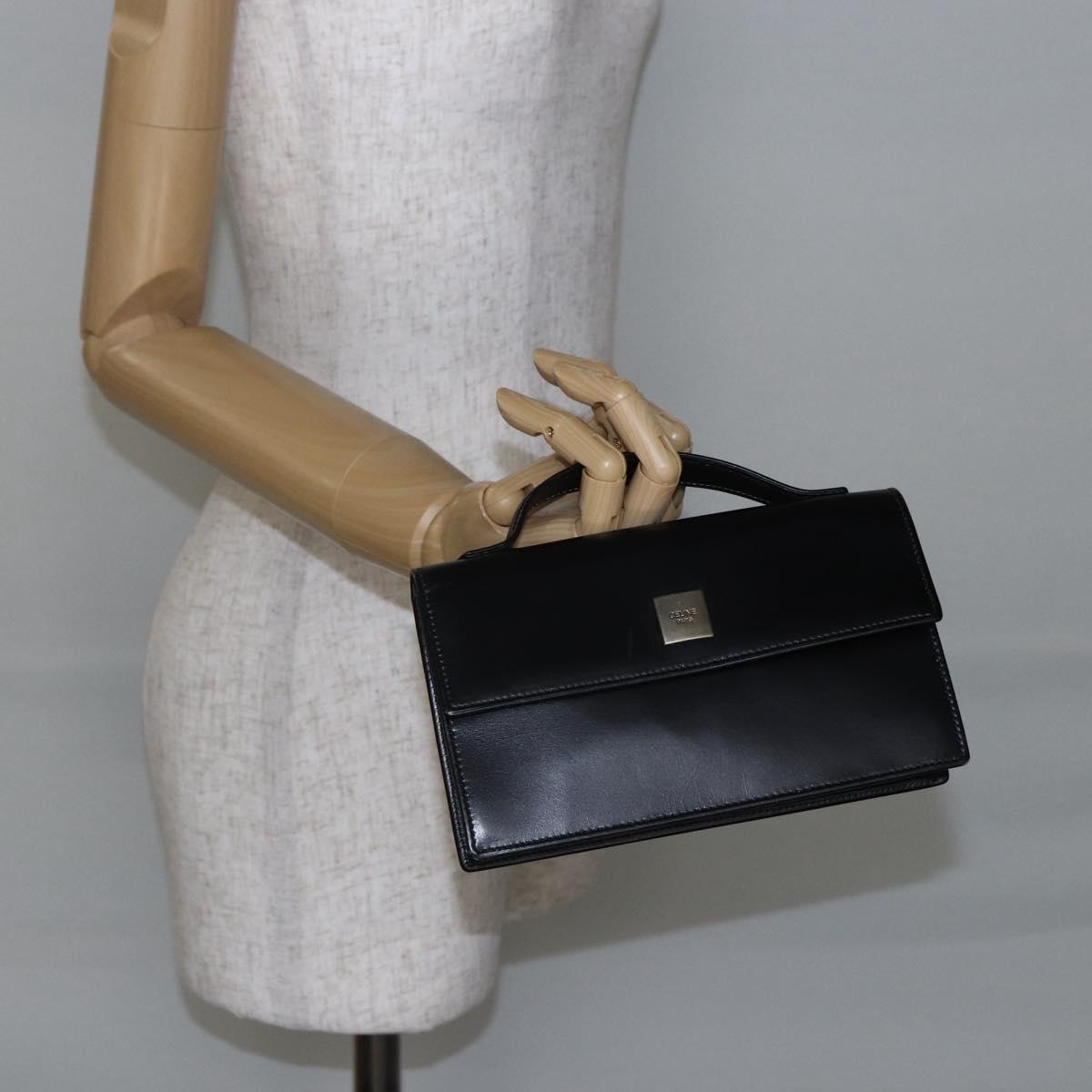 CELINE Hand Pouch Bag Leather Black Auth sw1588