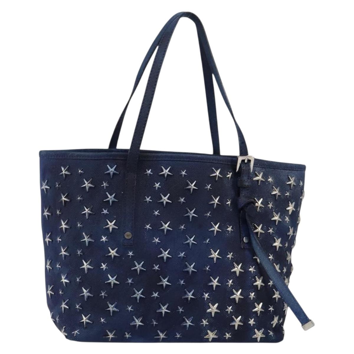 Jimmy Choo Studs Tote Bag Coated Canvas Blue Auth sw1589