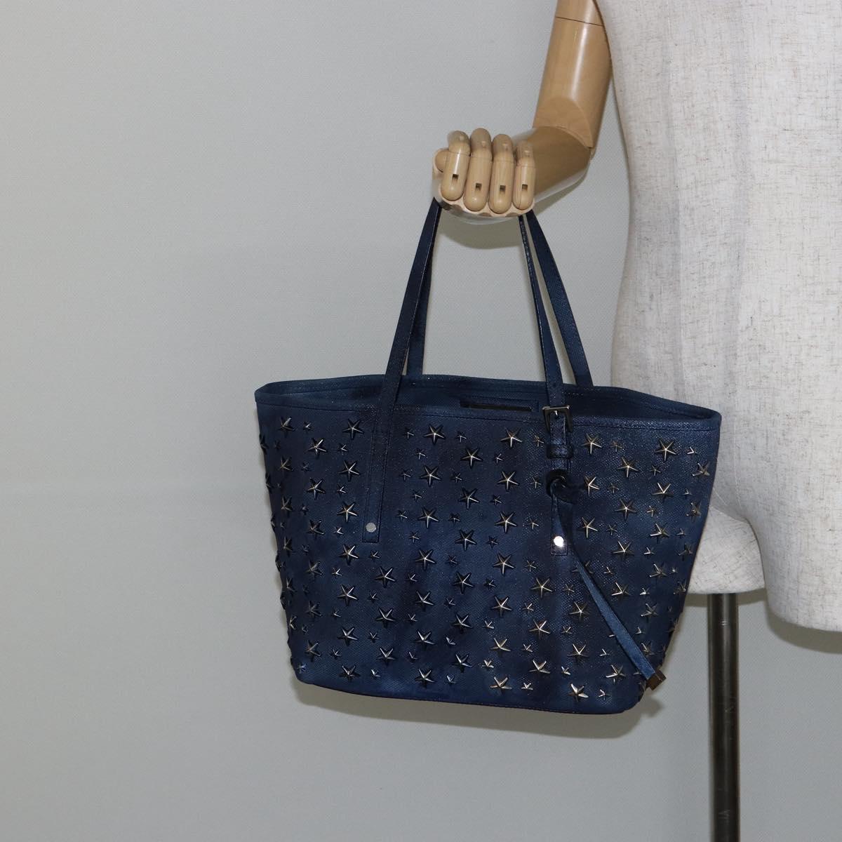 Jimmy Choo Studs Tote Bag Coated Canvas Blue Auth sw1589