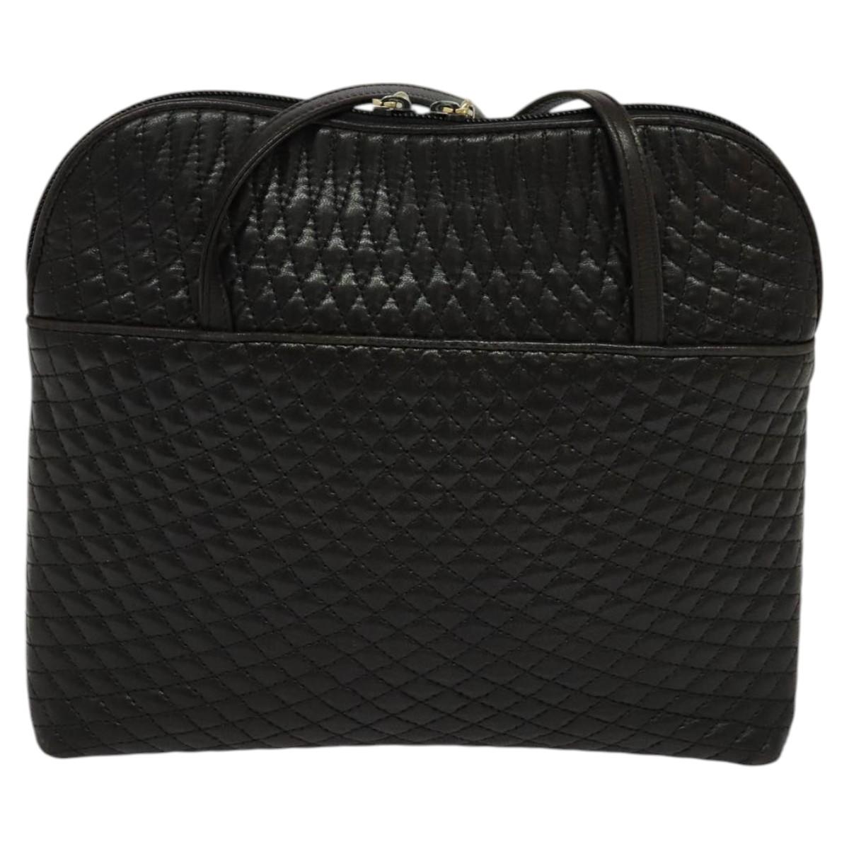 BALLY Quilted Shoulder Bag Leather Dark Brown Auth sw159