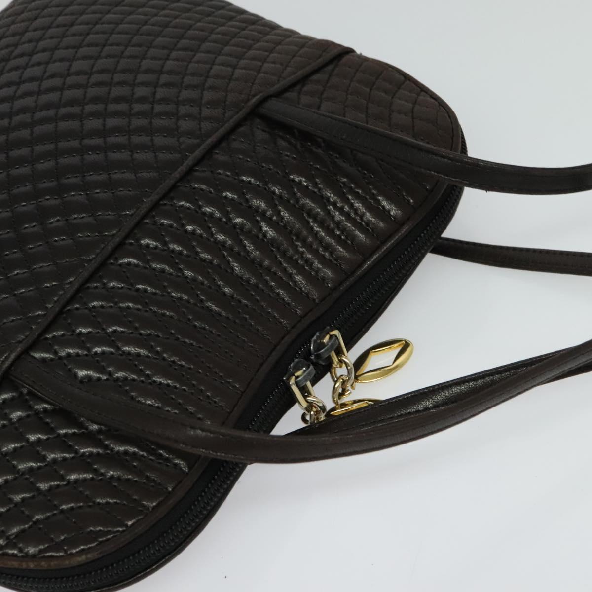 BALLY Quilted Shoulder Bag Leather Dark Brown Auth sw159