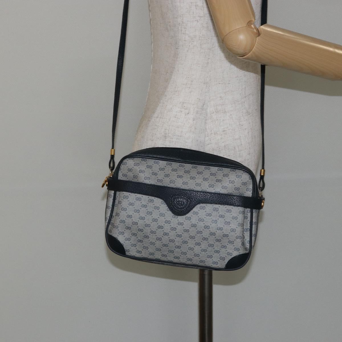 GUCCI Micro GG Canvas Shoulder Bag PVC Leather Navy Auth sw1590