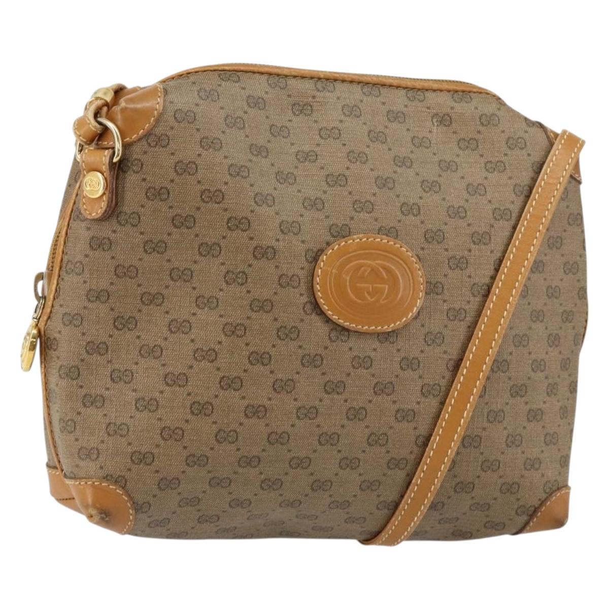 GUCCI Micro GG Canvas Shoulder Bag PVC Leather Brown Auth sw1591