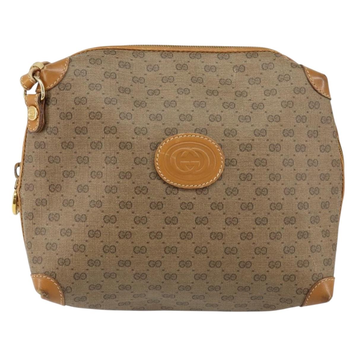 GUCCI Micro GG Canvas Shoulder Bag PVC Leather Brown Auth sw1591