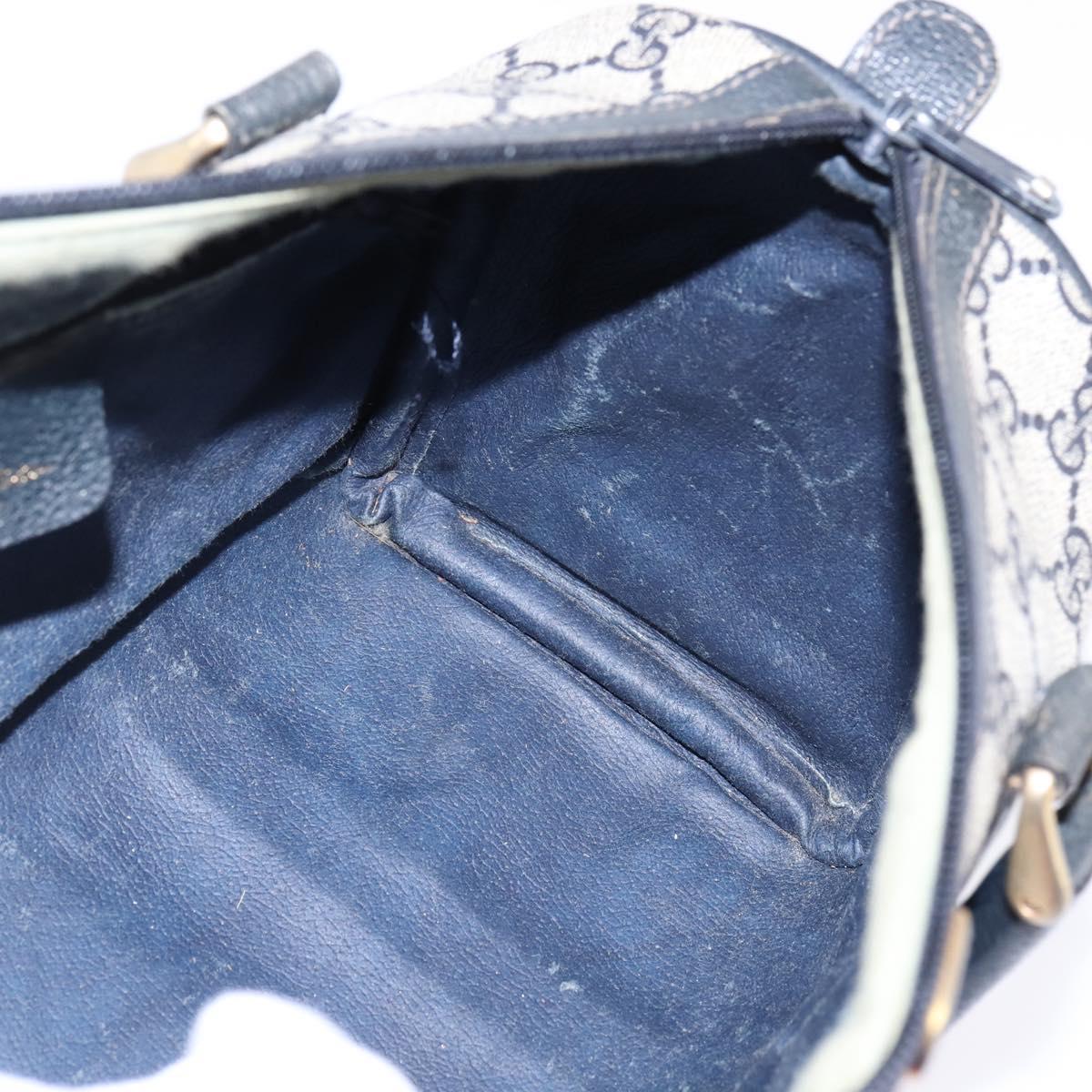 GUCCI GG Supreme Sherry Line Boston Bag PVC Navy Gold 69 02 006 Auth sw1592