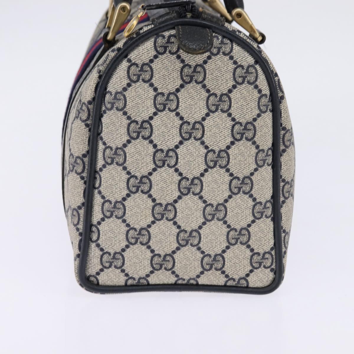 GUCCI GG Supreme Sherry Line Boston Bag PVC Navy Gold 69 02 006 Auth sw1592