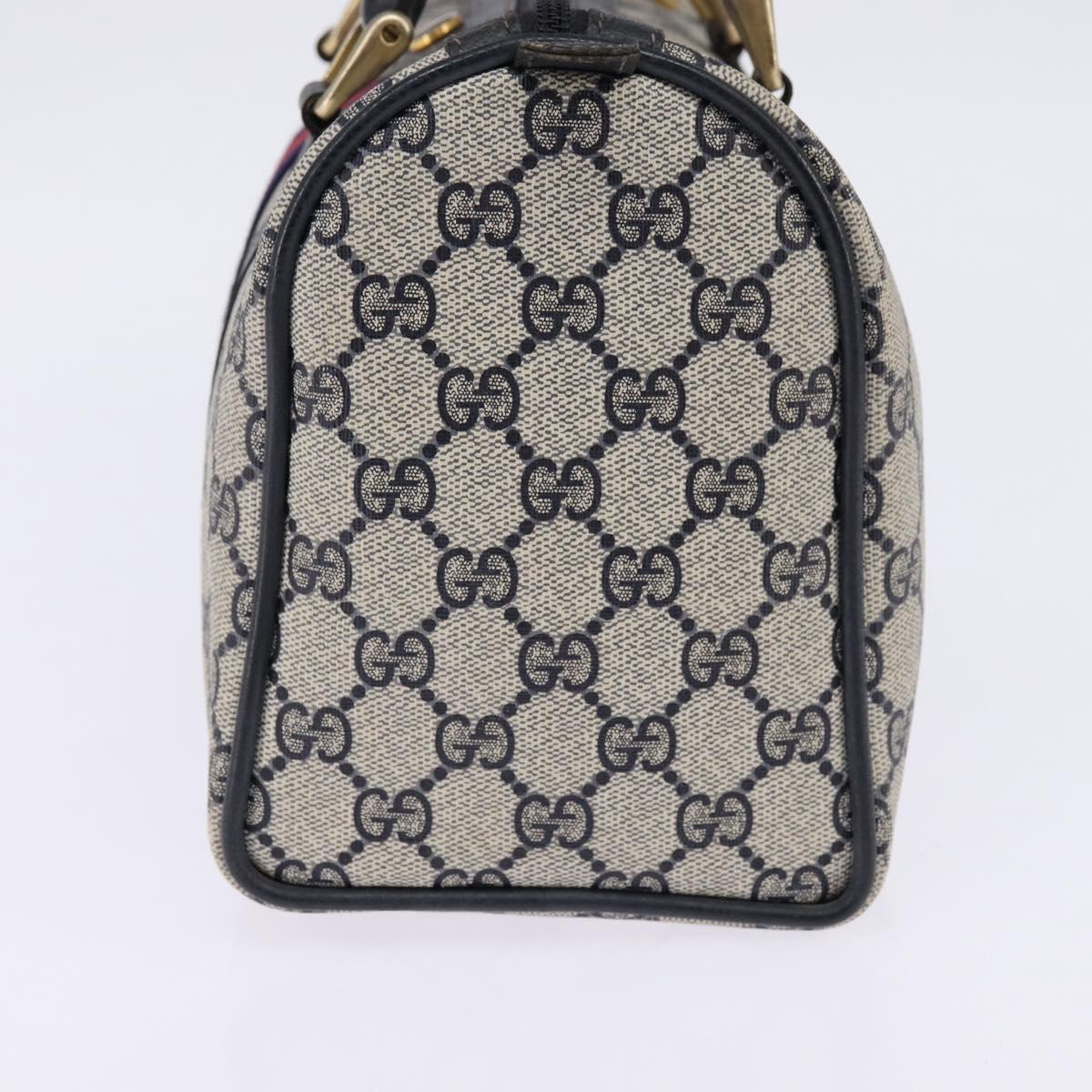 GUCCI GG Supreme Sherry Line Boston Bag PVC Navy Gold 69 02 006 Auth sw1592