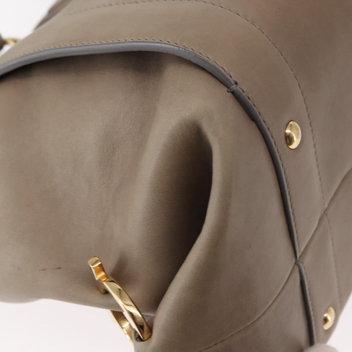 Salvatore Ferragamo Gancini Hand Bag Leather 2way Beige Gold Auth sw1593