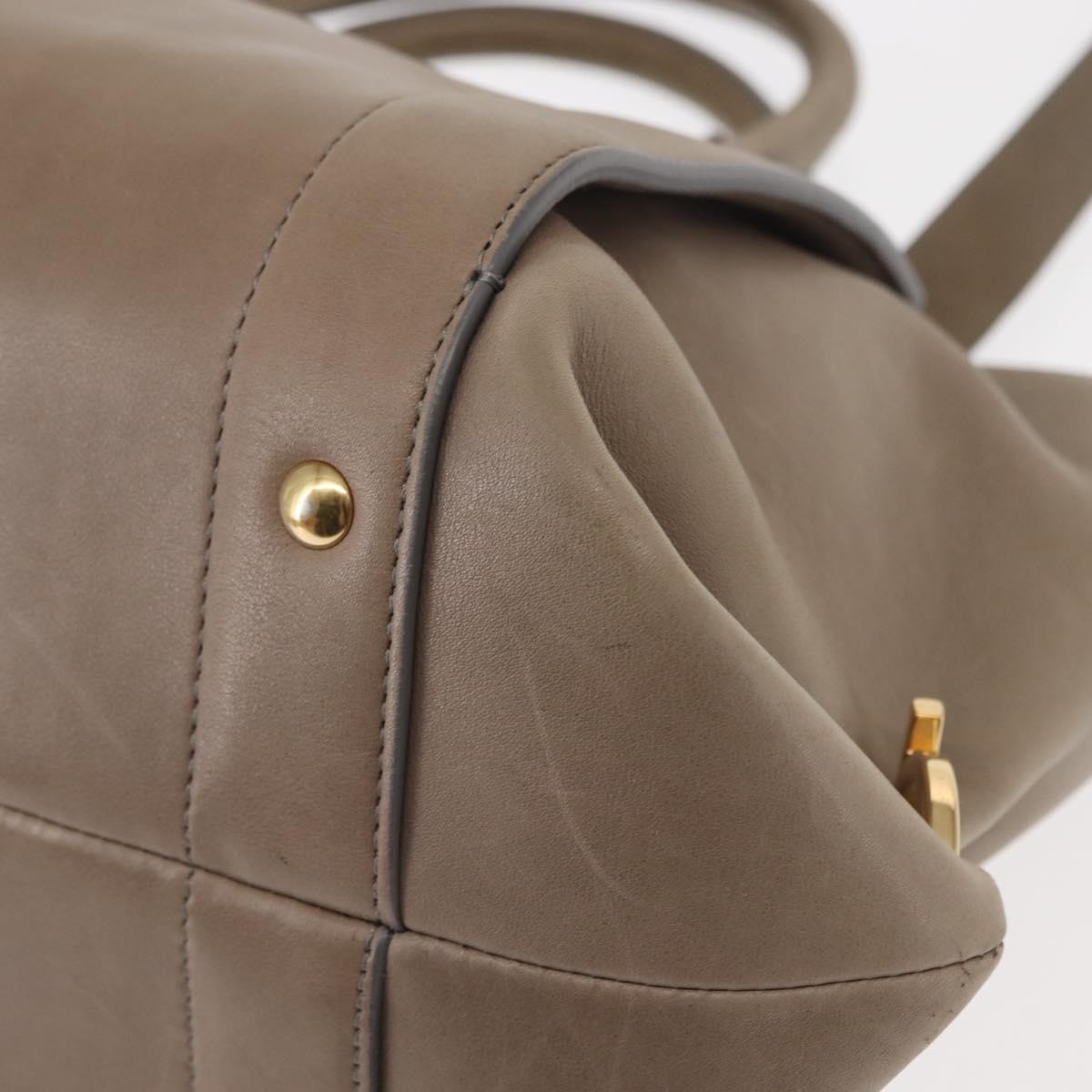 Salvatore Ferragamo Gancini Hand Bag Leather 2way Beige Gold Auth sw1593