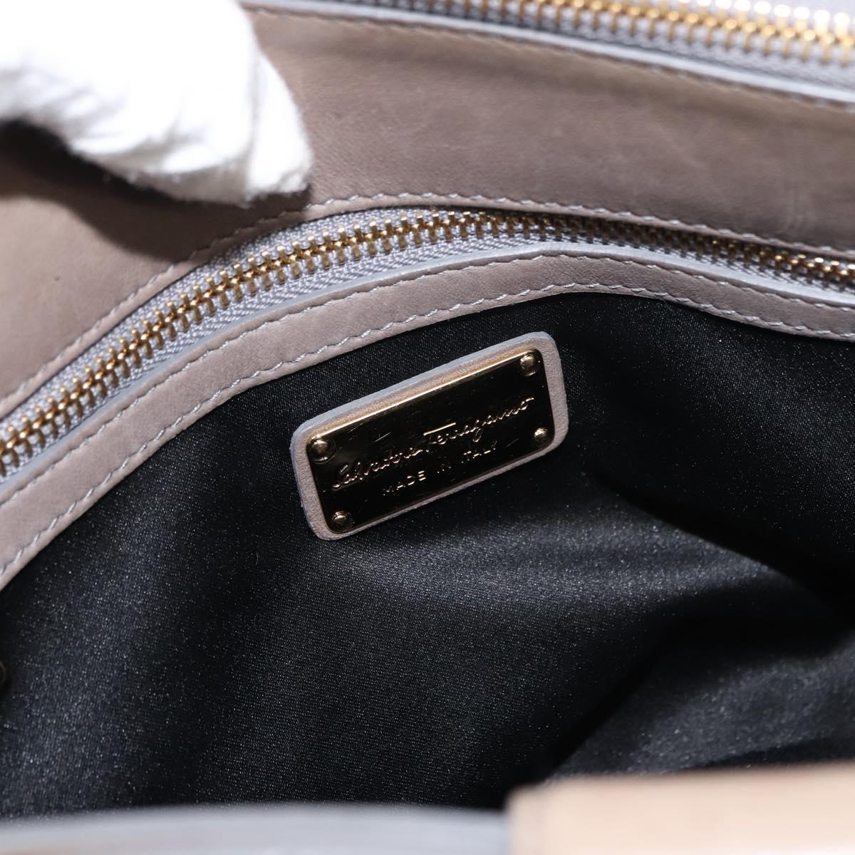 Salvatore Ferragamo Gancini Hand Bag Leather 2way Beige Gold Auth sw1593