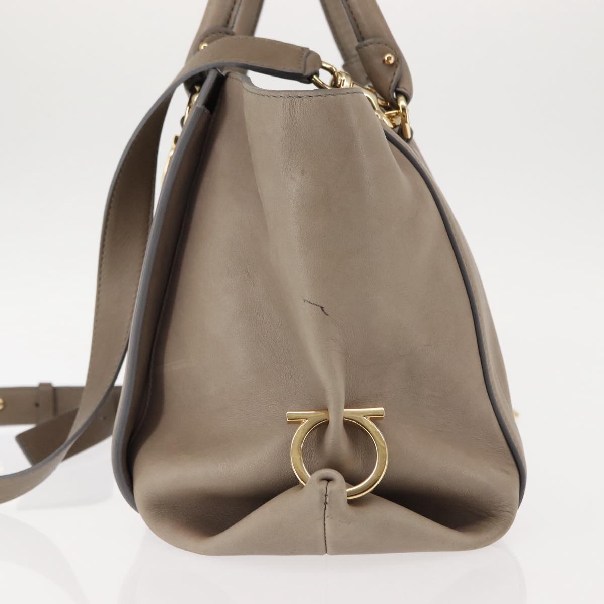 Salvatore Ferragamo Gancini Hand Bag Leather 2way Beige Gold Auth sw1593