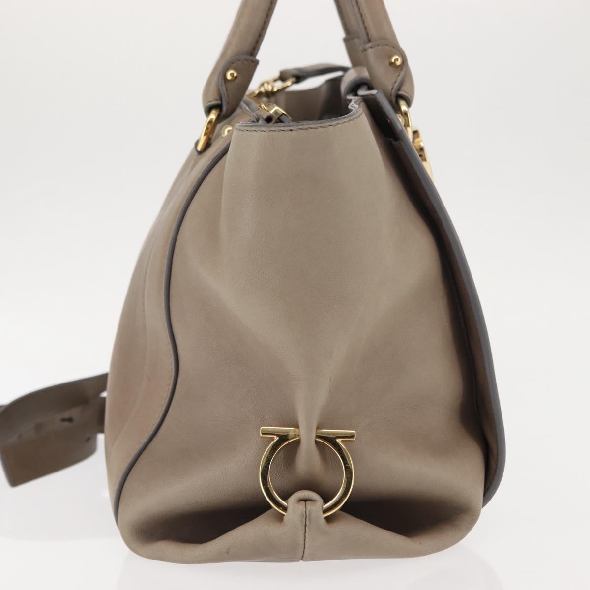 Salvatore Ferragamo Gancini Hand Bag Leather 2way Beige Gold Auth sw1593