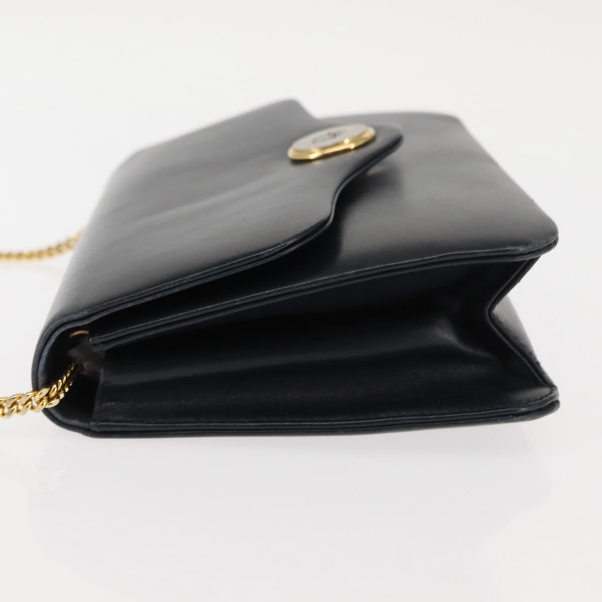 Christian Dior Chain Shoulder Bag Leather Navy Auth sw1594