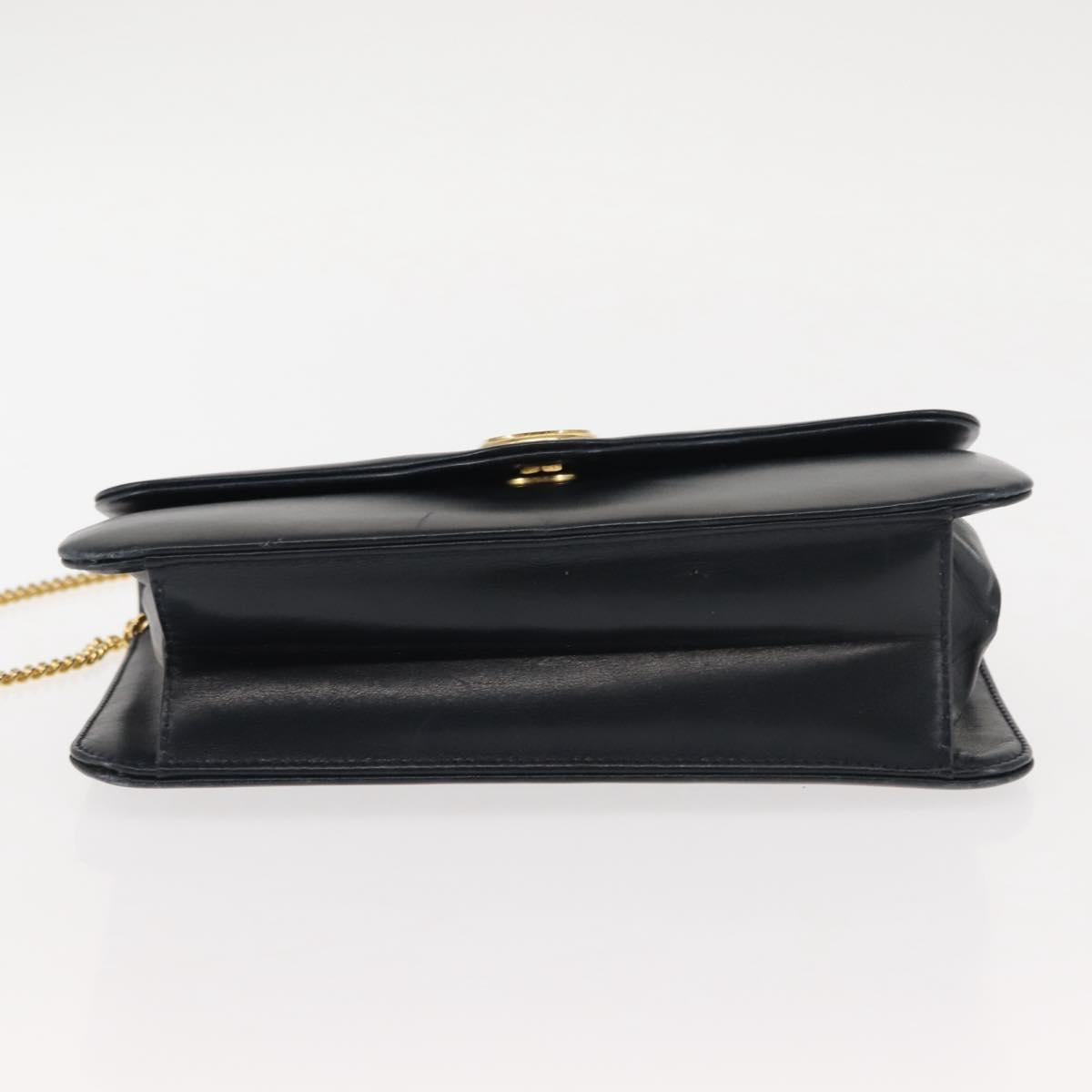 Christian Dior Chain Shoulder Bag Leather Navy Auth sw1594