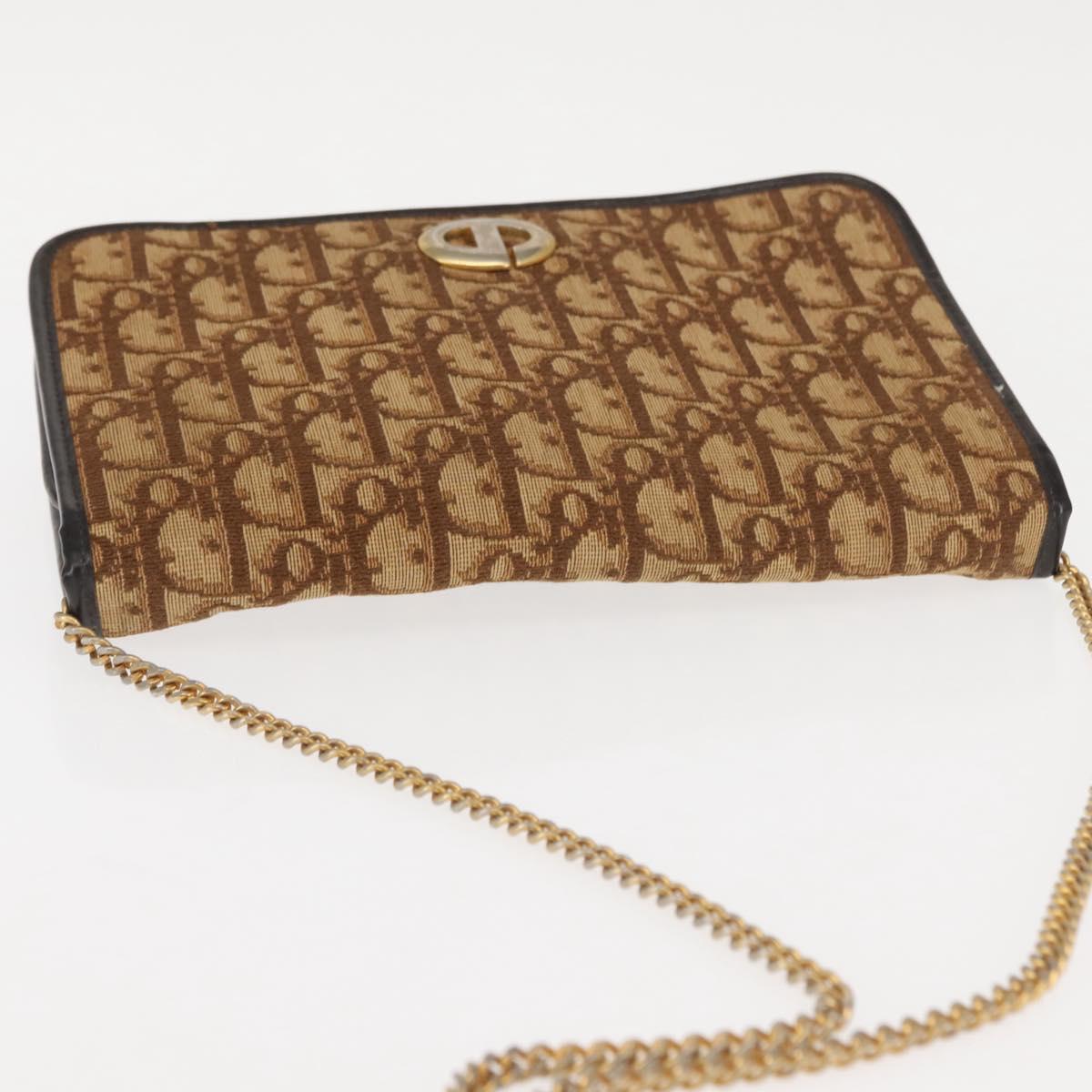 Christian Dior Trotter Canvas Chain Shoulder Bag Brown Auth sw1595