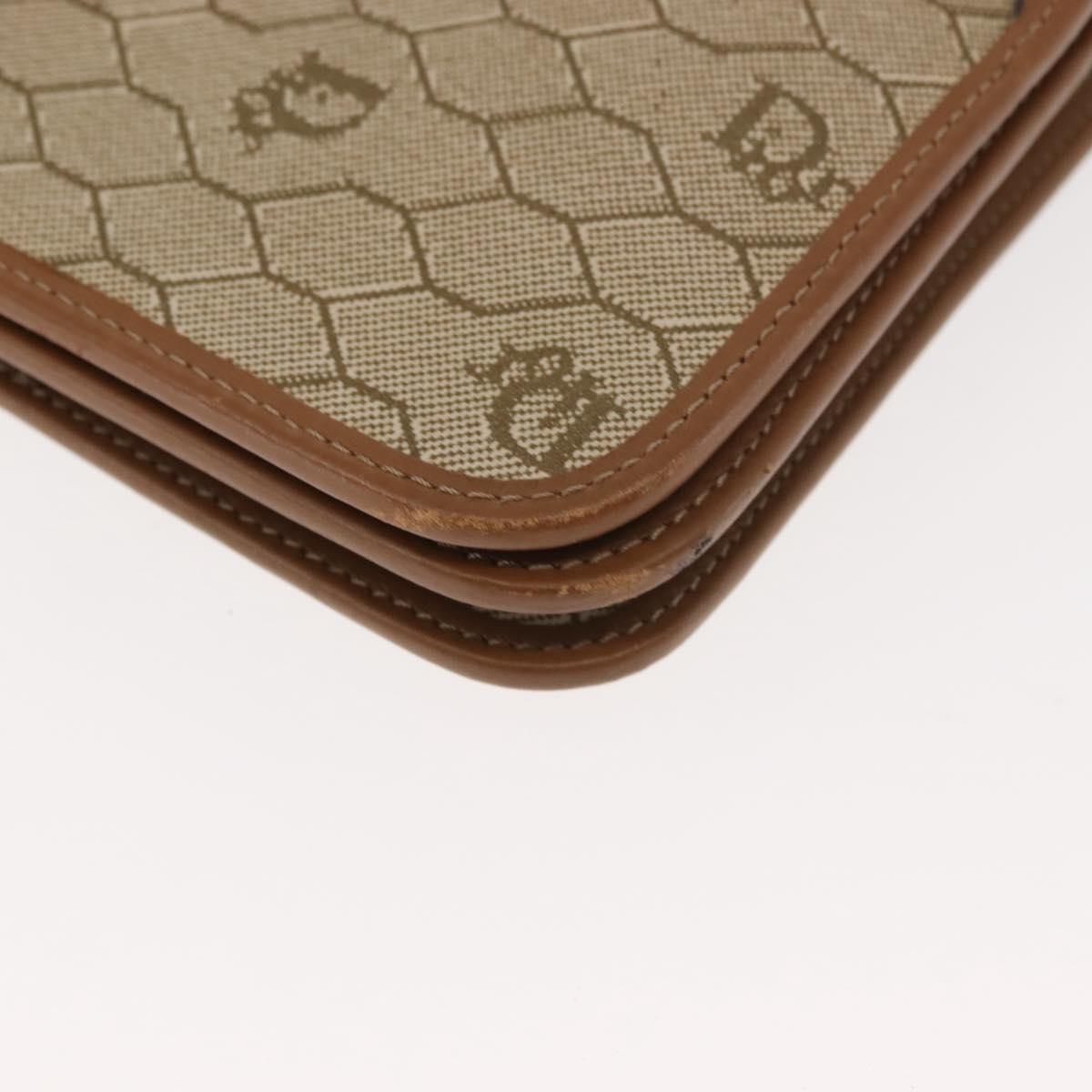 Christian Dior Honeycomb Canvas Chain Shoulder Bag PVC Leather Beige Auth sw1596