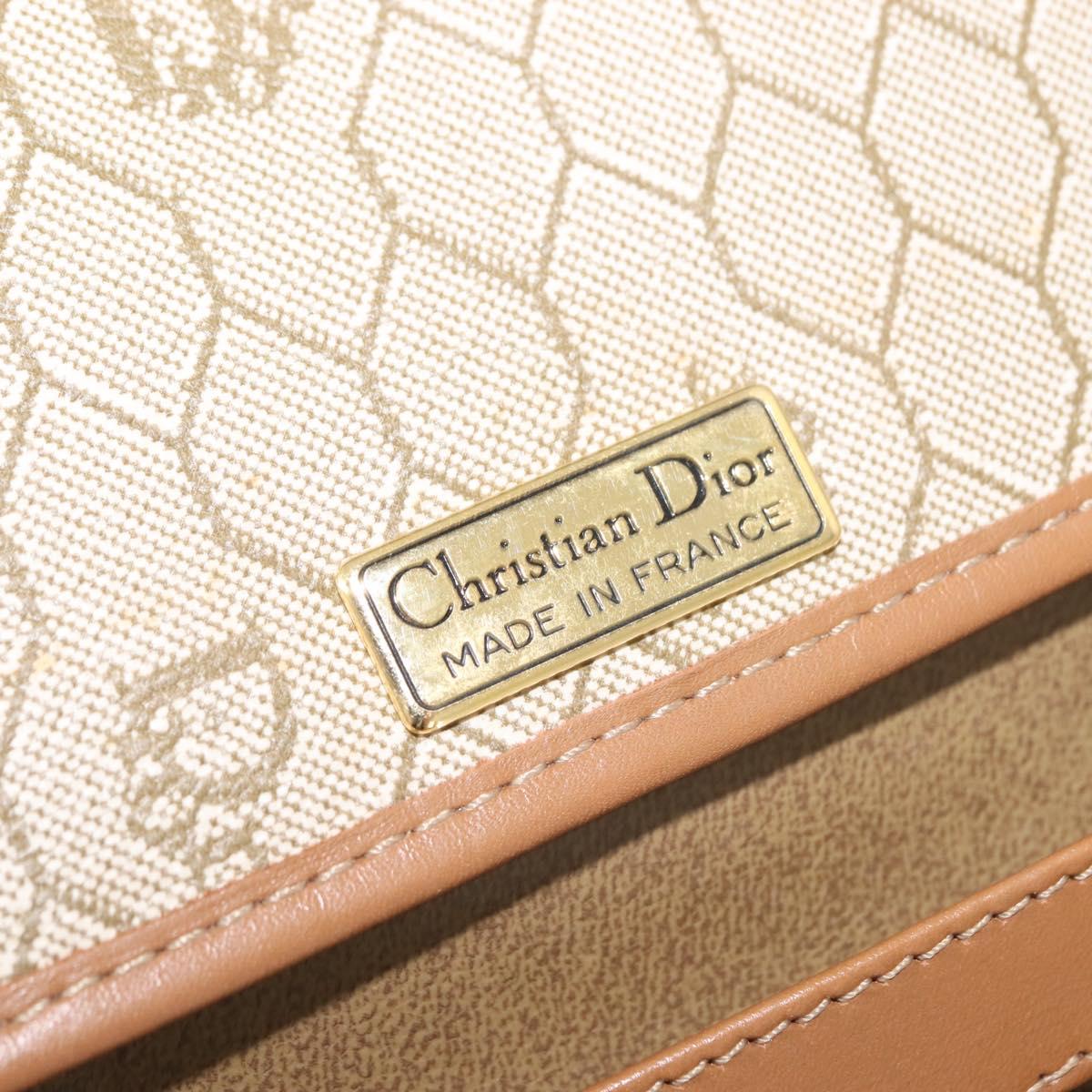 Christian Dior Honeycomb Canvas Chain Shoulder Bag PVC Leather Beige Auth sw1596