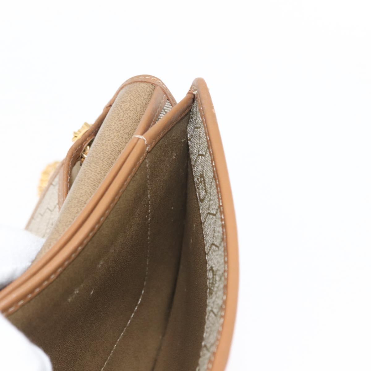 Christian Dior Honeycomb Canvas Chain Shoulder Bag PVC Leather Beige Auth sw1596