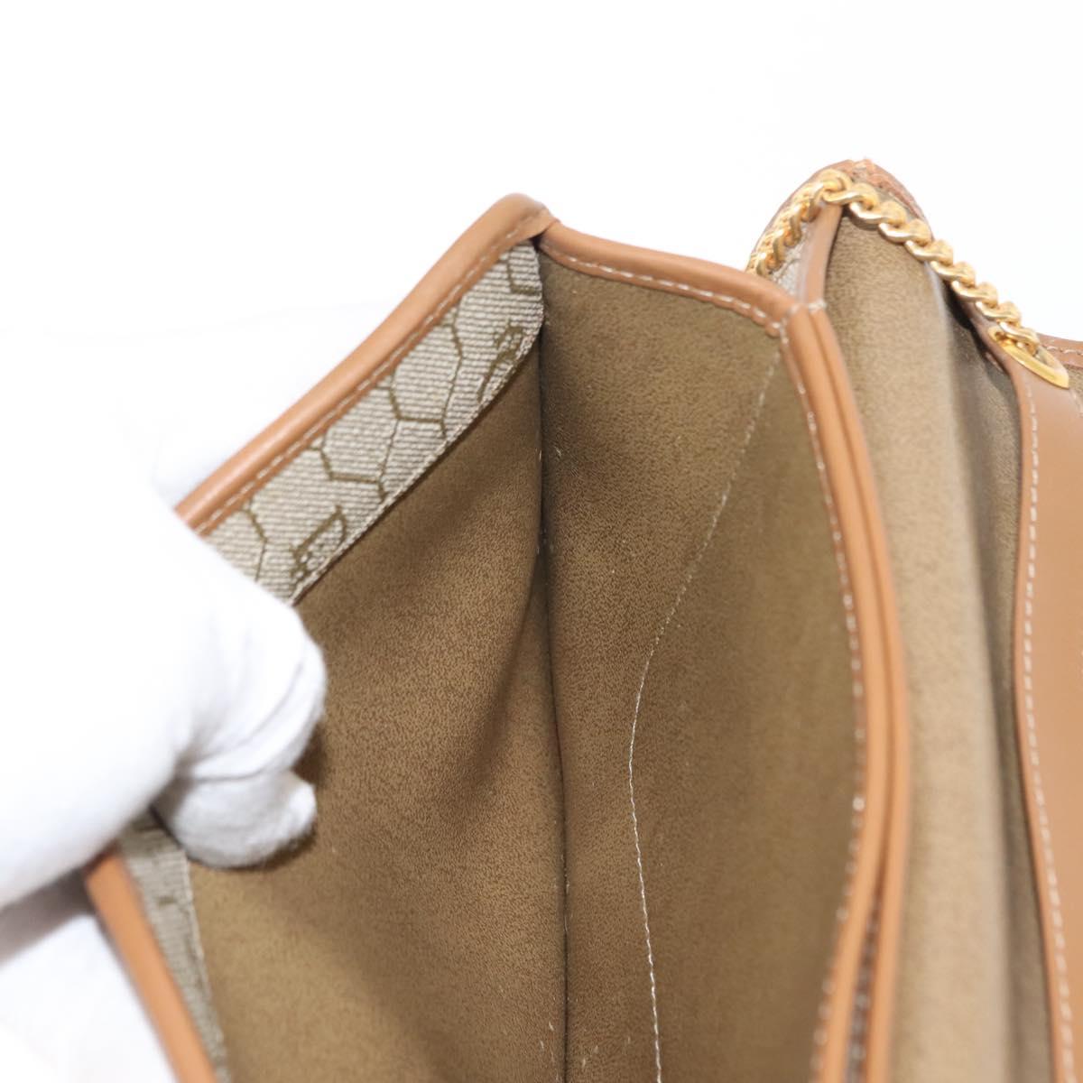 Christian Dior Honeycomb Canvas Chain Shoulder Bag PVC Leather Beige Auth sw1596