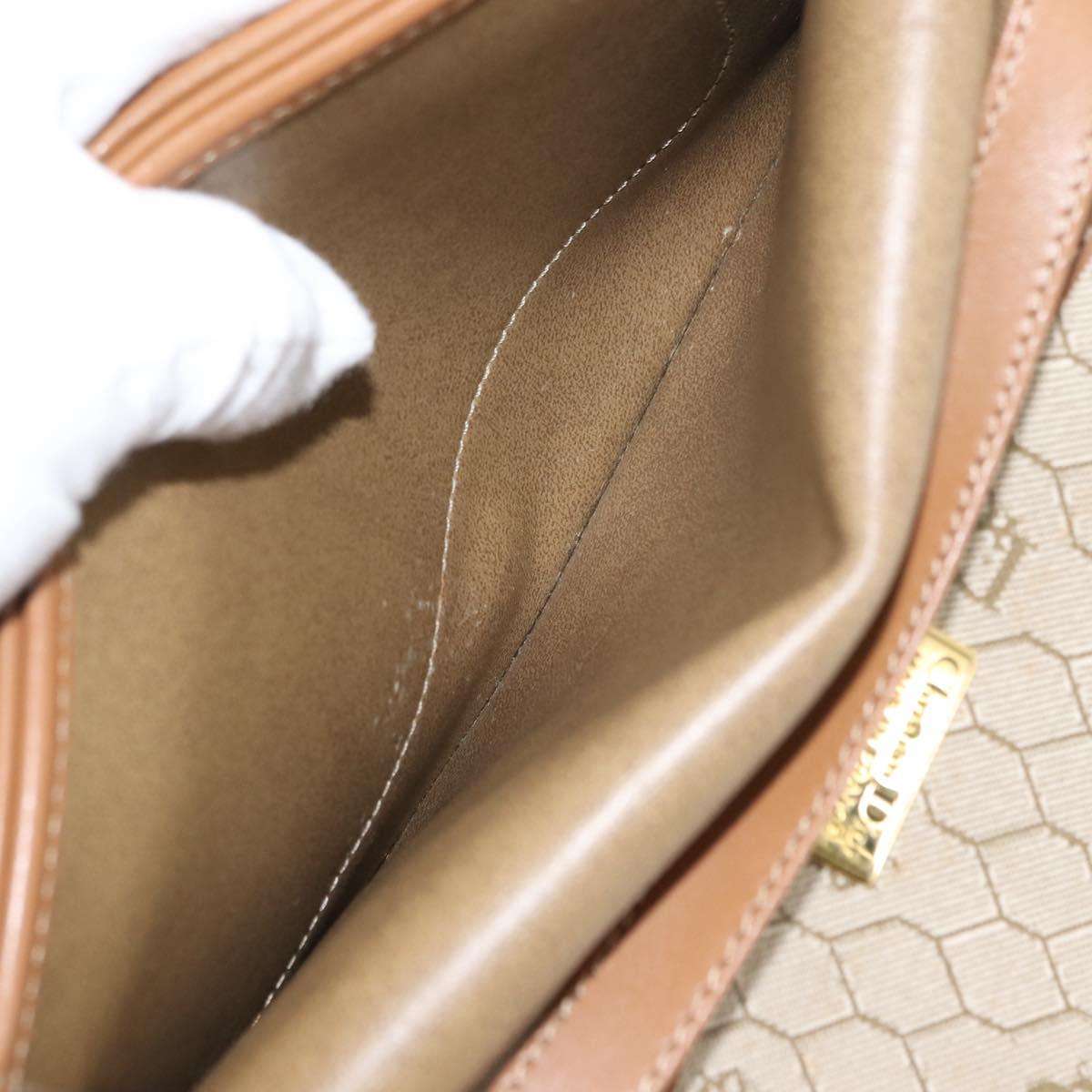 Christian Dior Honeycomb Canvas Chain Shoulder Bag PVC Leather Beige Auth sw1596