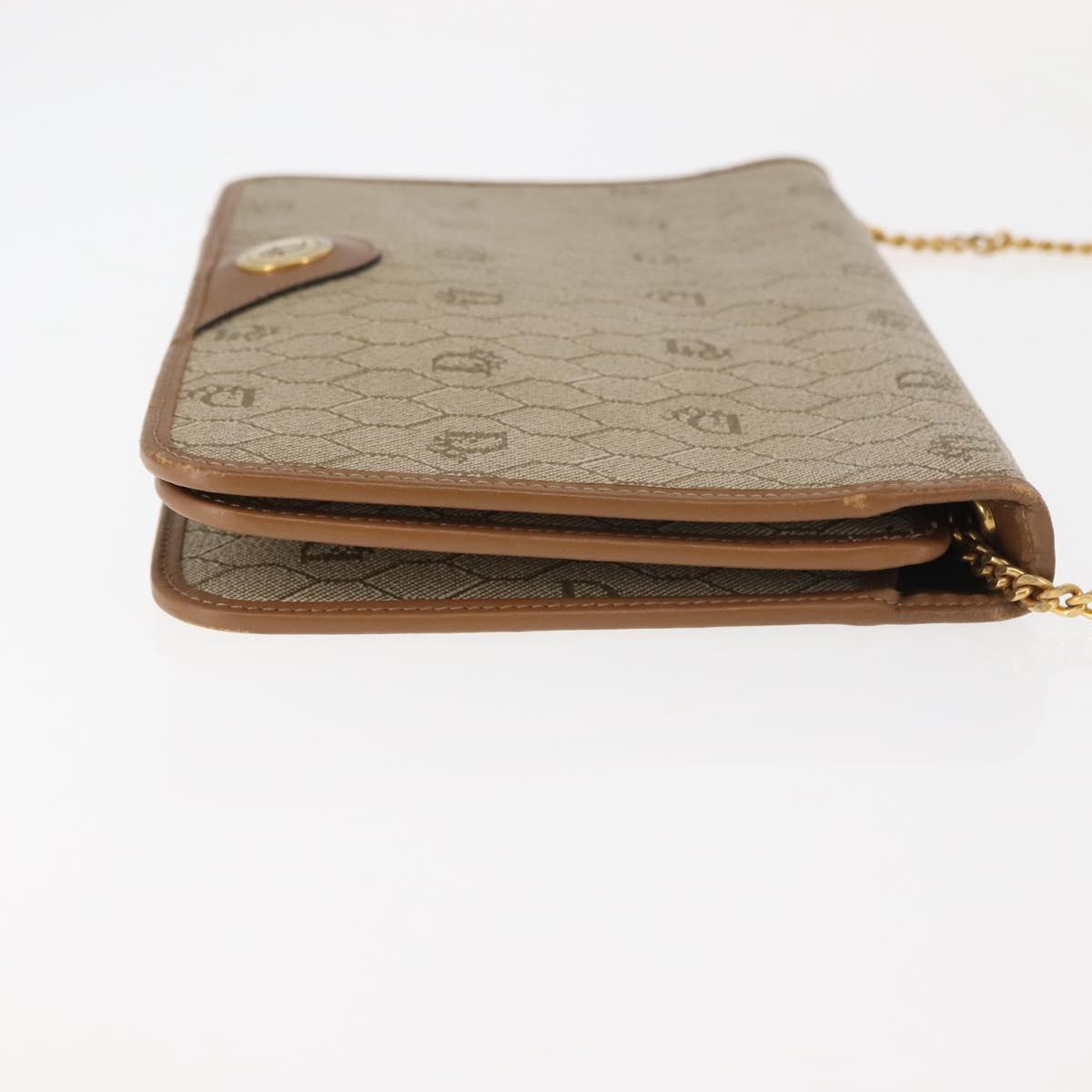 Christian Dior Honeycomb Canvas Chain Shoulder Bag PVC Leather Beige Auth sw1596