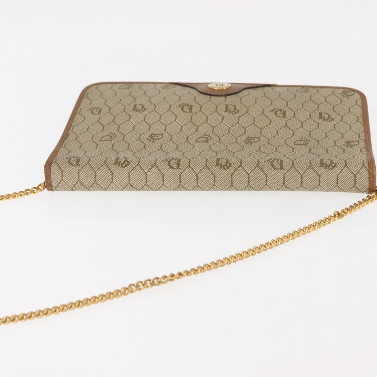 Christian Dior Honeycomb Canvas Chain Shoulder Bag PVC Leather Beige Auth sw1596