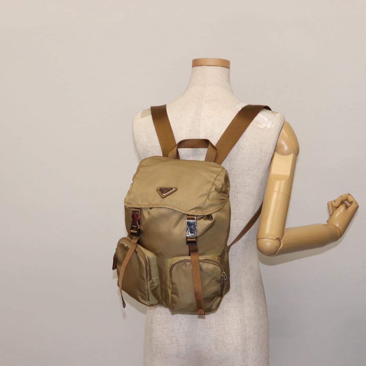 PRADA Backpack Nylon Beige Silver Auth sw1597