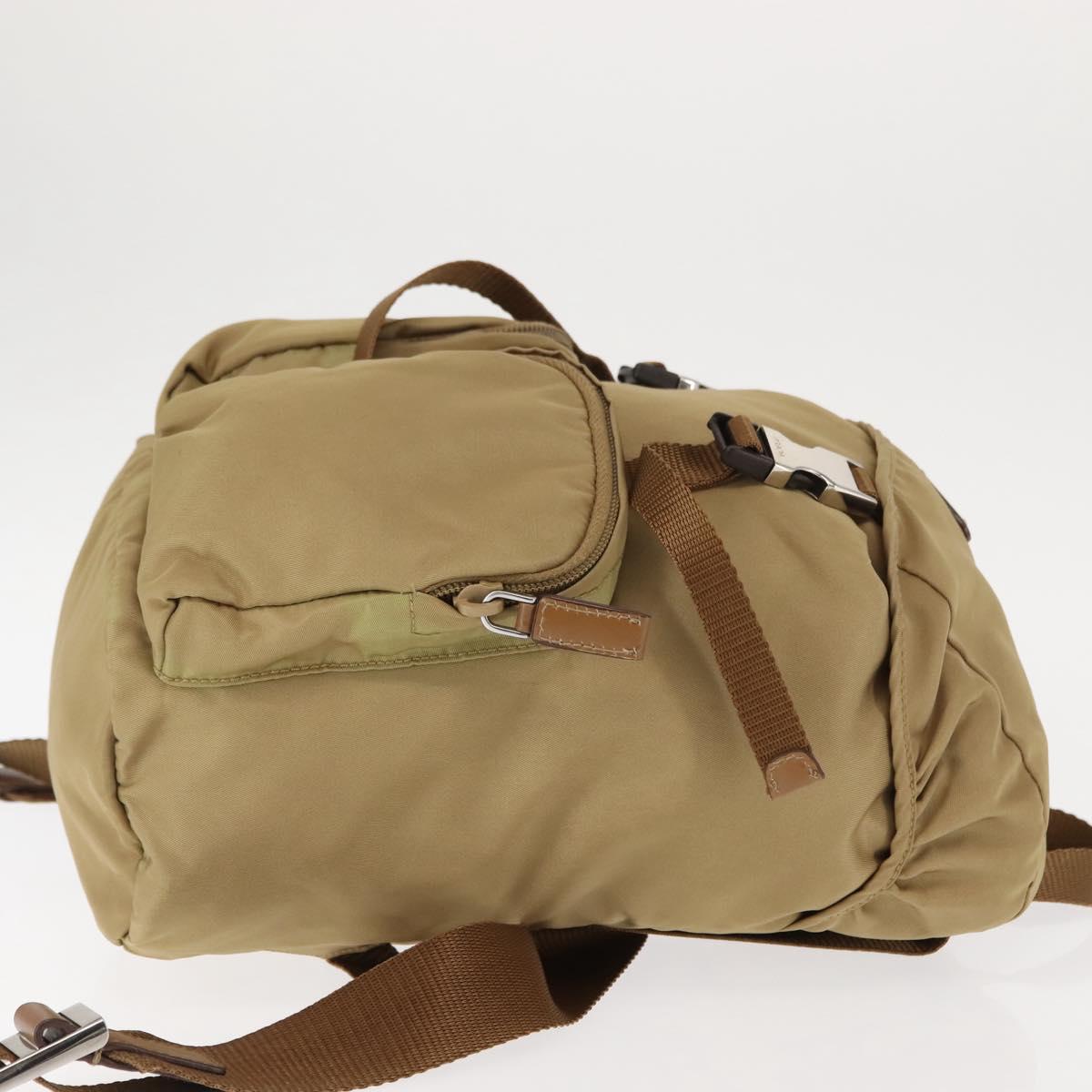 PRADA Backpack Nylon Beige Silver Auth sw1597