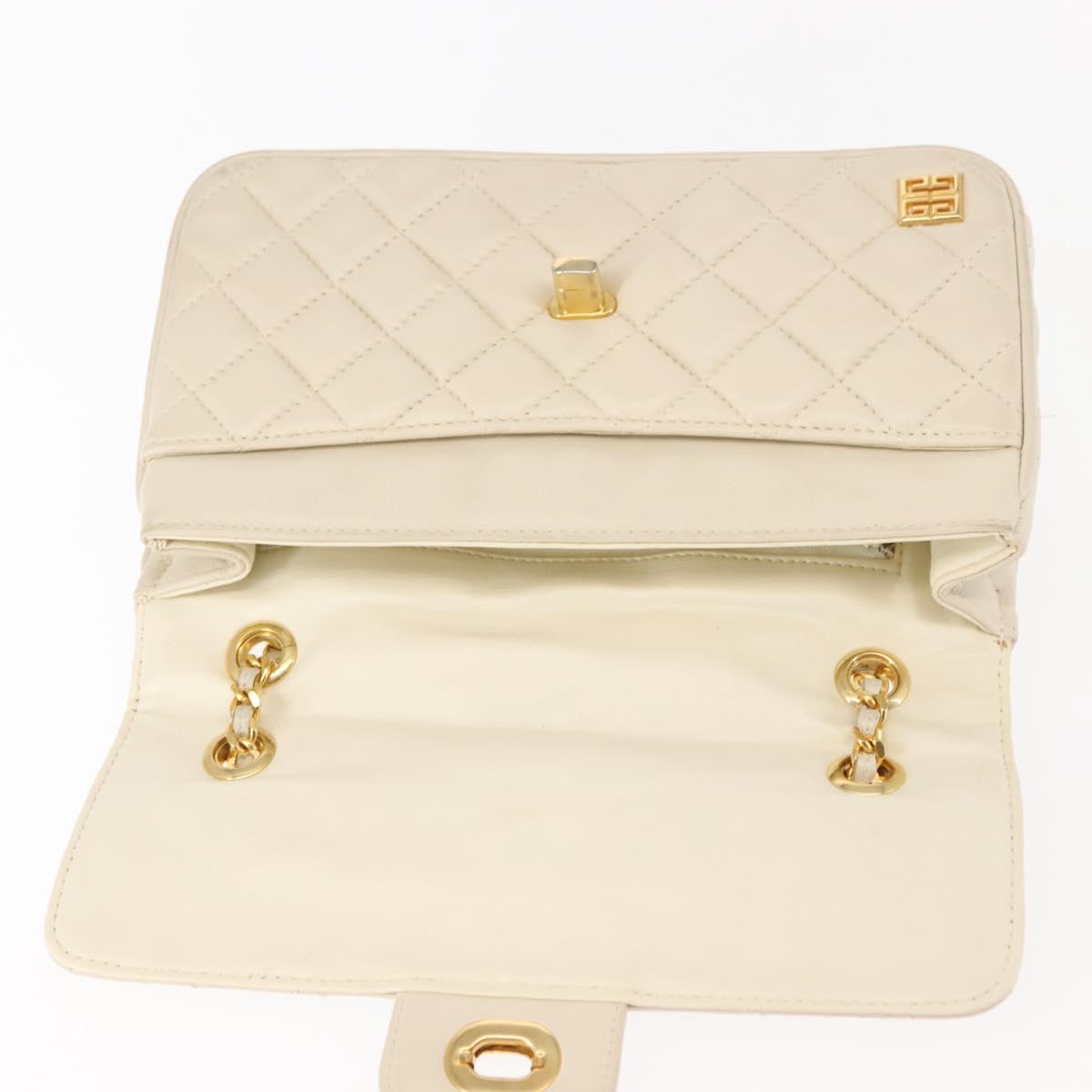 GIVENCHY Chain Shoulder Bag Leather White Auth sw1598