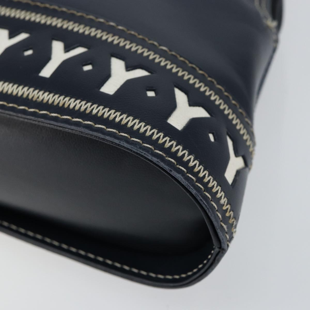 SAINT LAURENT Y Motif Hand Bag Leather 2way Navy Gold Auth sw1605