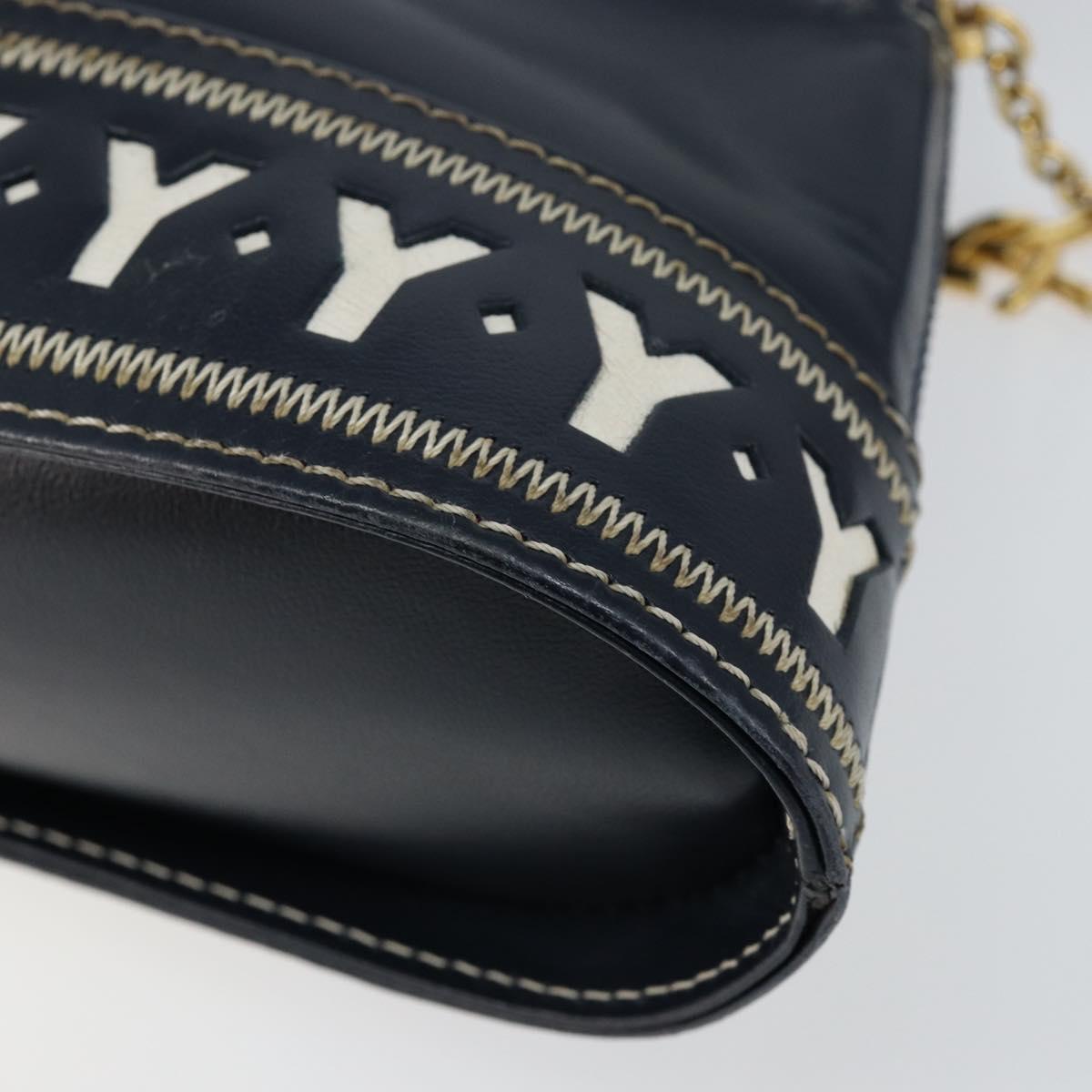SAINT LAURENT Y Motif Hand Bag Leather 2way Navy Gold Auth sw1605