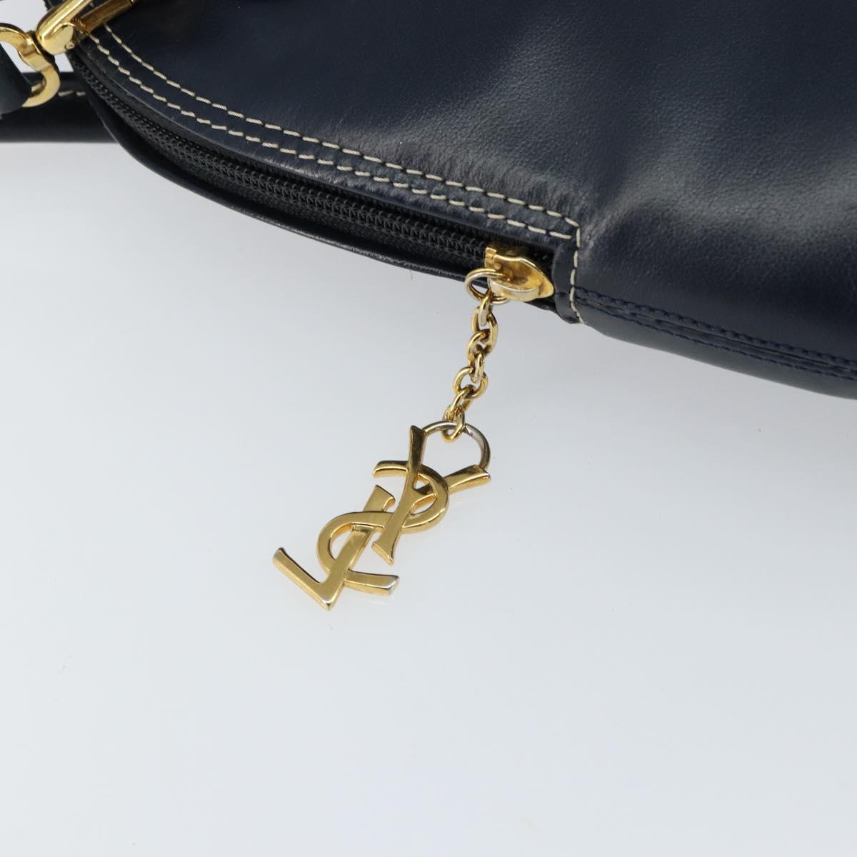 SAINT LAURENT Y Motif Hand Bag Leather 2way Navy Gold Auth sw1605