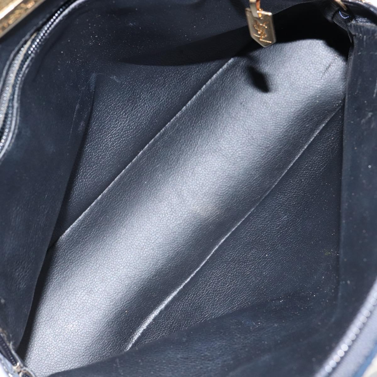 SAINT LAURENT Y Motif Hand Bag Leather 2way Navy Gold Auth sw1605