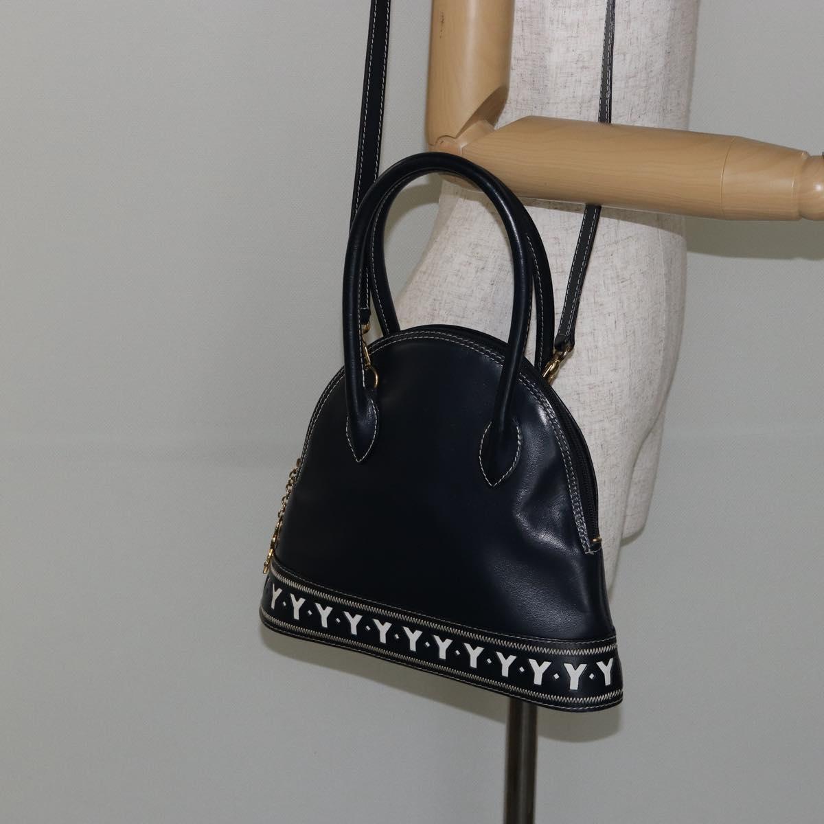 SAINT LAURENT Y Motif Hand Bag Leather 2way Navy Gold Auth sw1605