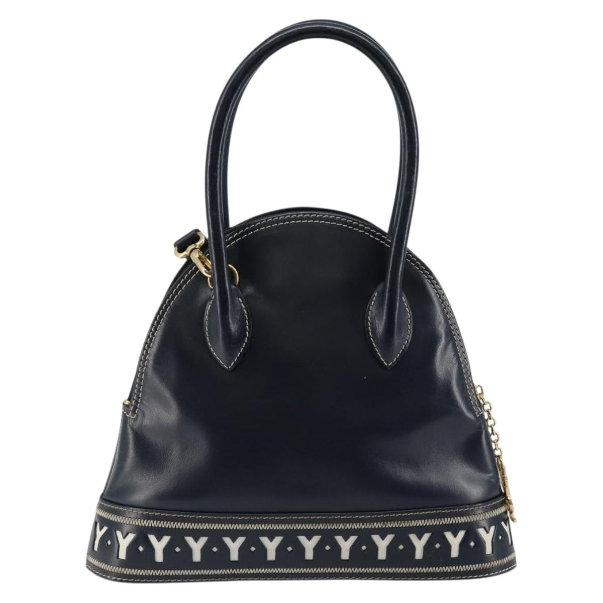 SAINT LAURENT Y Motif Hand Bag Leather 2way Navy Gold Auth sw1605